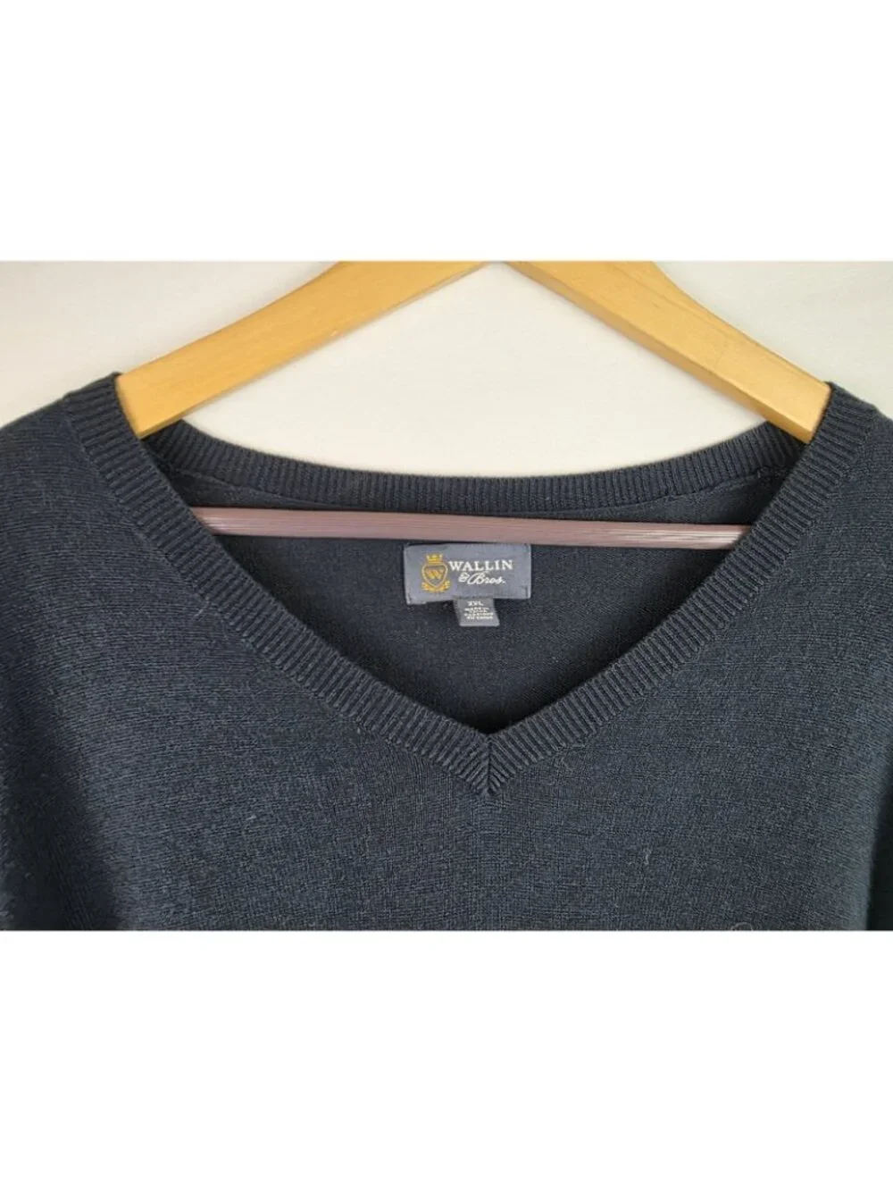 Wallin & Bros Mens Sweater Size XXL Navy Blue Cashmere Blend V-Neck Knit Top